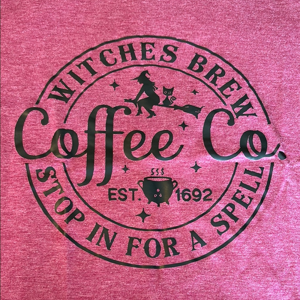 Rose red which is coffee brew tee with Black Print